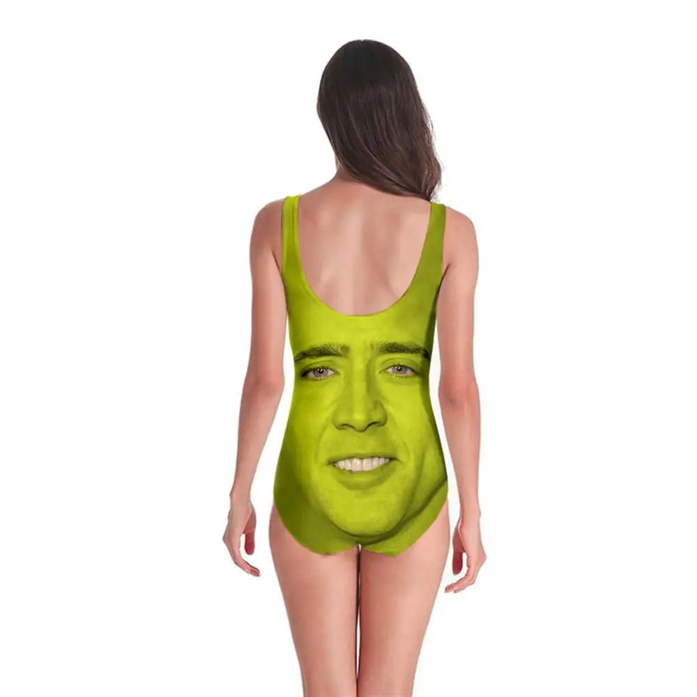 New Sleeveless Swim Suit Sexy 3D Beach Style Suit Printed Girl Swimsuit One Piece Swimwear women Cosplay Nicolas Cage Funny-3