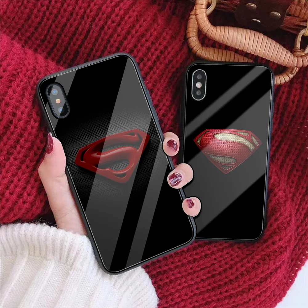 DIY заказной закаленное стекло Супермен телефон чехол для iPhone 7 8 6s 6 Plus X XR XS 11 Pro MAX Бэтмен человек паук чехол для телефона capa