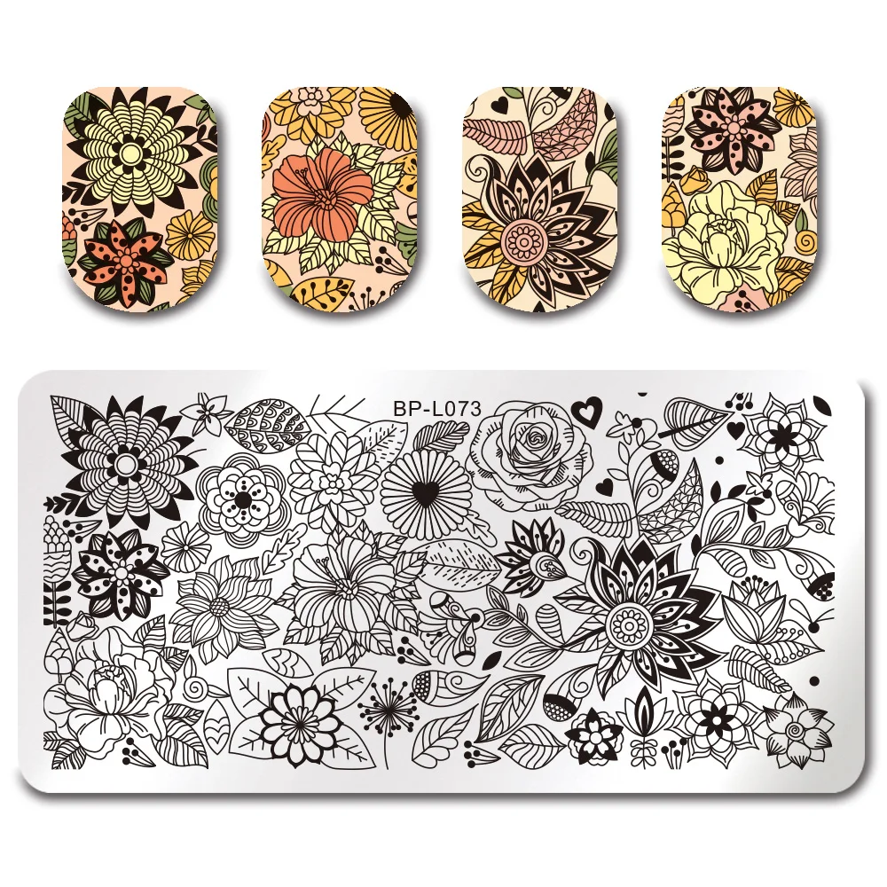 

BORN PRETTY Round Rectangle Nail Stamping Plate Facial Fall Flower Floral Lace Vine Wave Line Star Heart Nail Art Image Plate