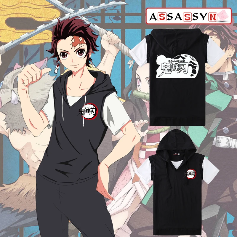 

Anime Demon Slayer: Kimetsu no Yaiba Kamado Tanjirou Cosplay T-shirt Short sleeve Hooded T shirt Men Women Fashion Tee Tops