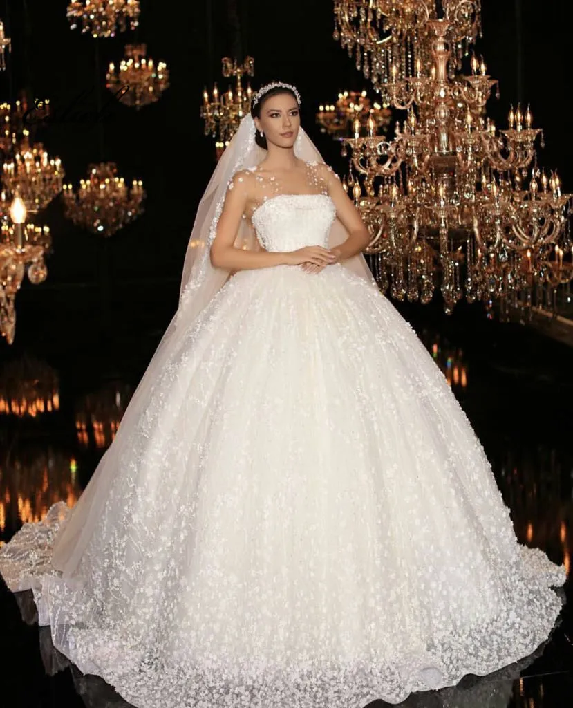 Eslieb High End Custom Made Lace Beads Wedding Dresses Ball Gown