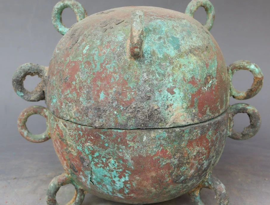 

free shipping 9" Antique China Bronze Ware Ancient Container Pot Incense Burner Censer Statue