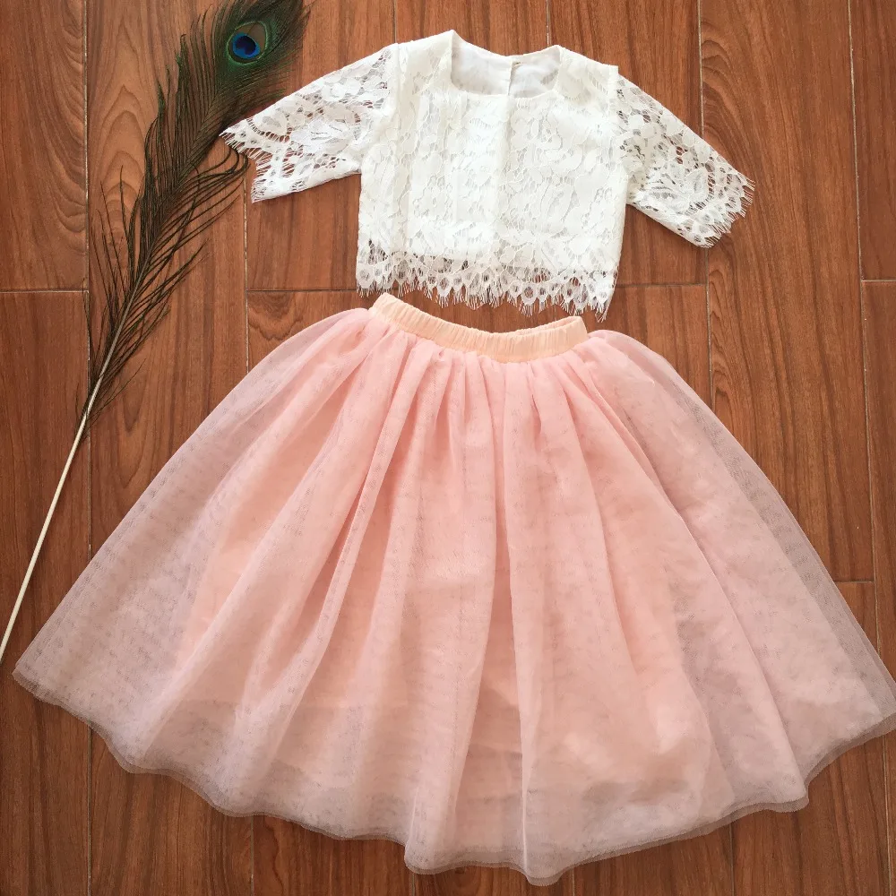 

Ins Girls Summer Clothing Set Tutu Long Skirt for Kids Hallowed lace tops +Long skirt Elegant Child Party costume