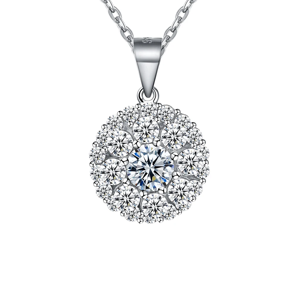 Round Crystal Pendant Necklace Shiny S925 Silver Cubic Pendant