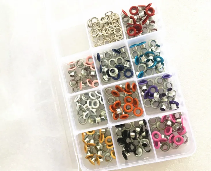 1 Tool + 200 Pcs 4.5mm Eyelet Mixed Colors Eyelet Scrapbooking Card Hole Craft Leather With Case