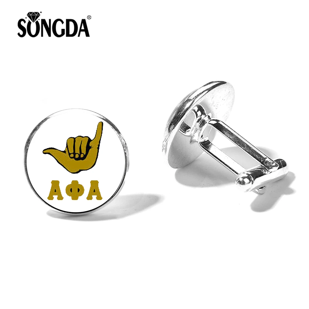 

SONGDA Alpha Phi Alpha Fraternity Logo Cufflink Sorority Brotherhood for Life APA Greek Letters Glass Round Cuff Buttons for Men