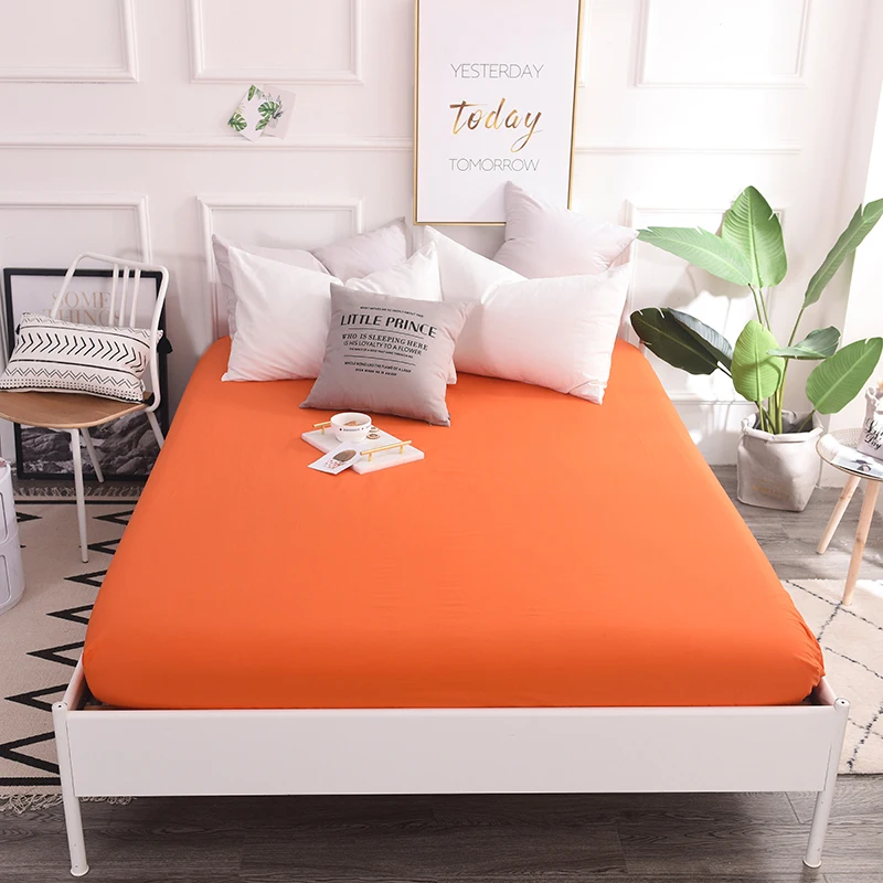 Vivid Fashion Orange Solid Color Sheets Fitted Bed Sheet Elastic