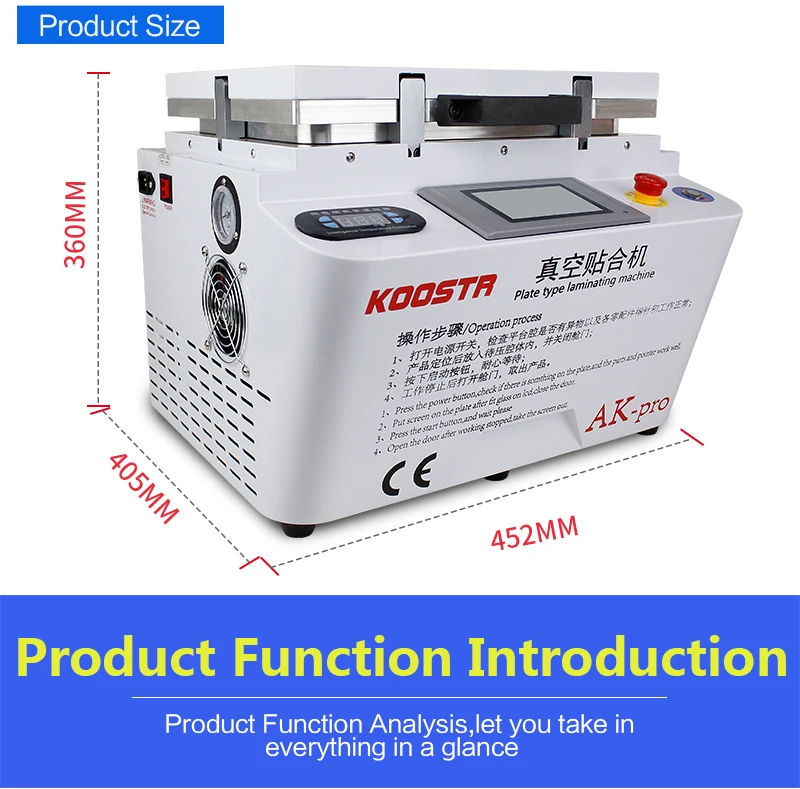 2 в 1, AK-PRO, 12 дюймов, автоматическая вакуумная ламинационная Машина lcd OCA для удаления пузырьков, может сделать iPhone стекло с рамкой для ламинирования