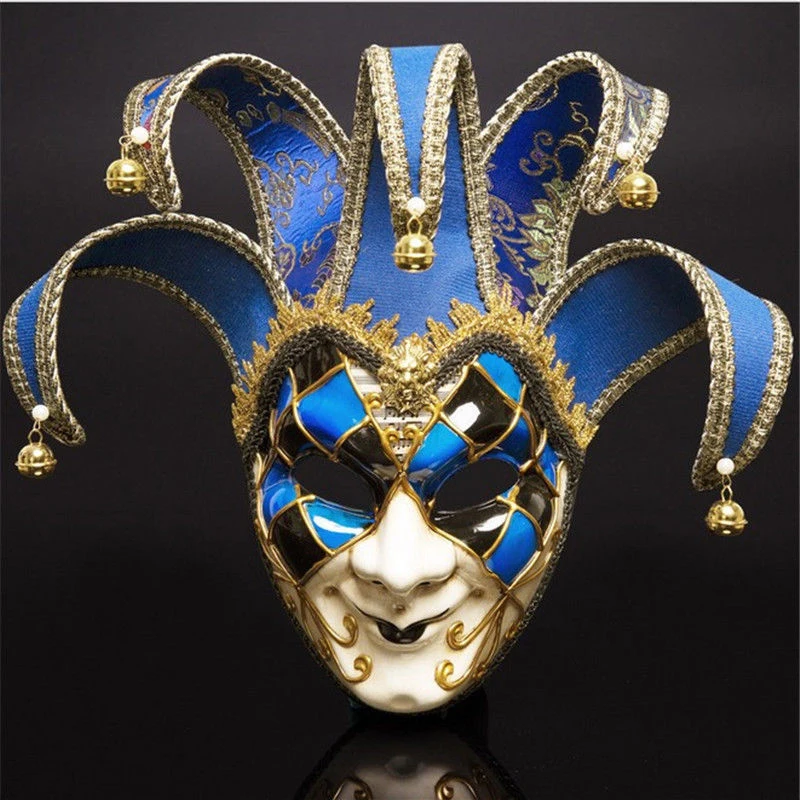 

H&ZY Full Face Men Venetian Theater Jester Joker Masquerade Mask With Bells Mardi Gras Party Ball Halloween Cosplay Mask Costume