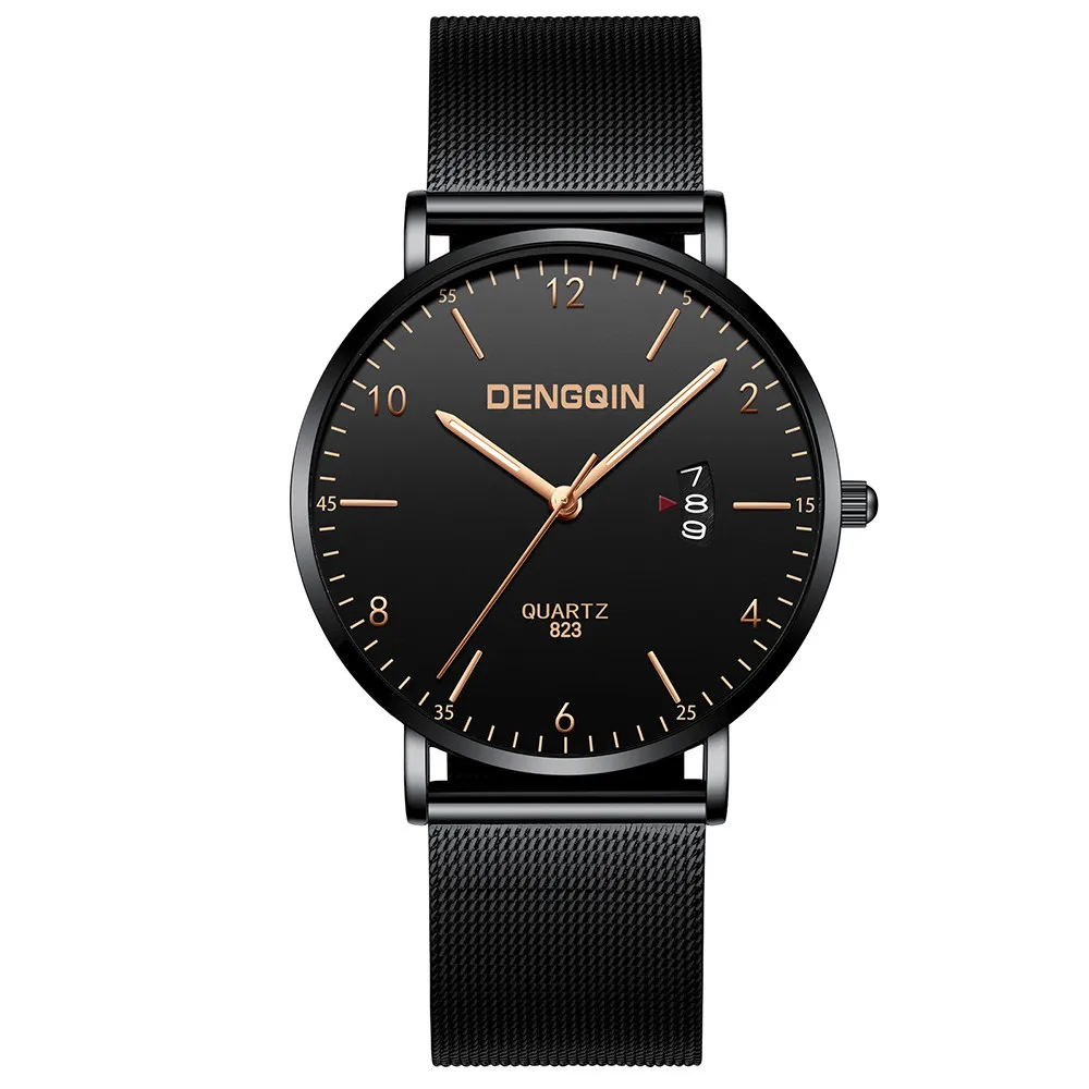 

Fashion Men's Waterproof Watch 2018 Simple Scale Digital&Calendar Lightweight Dial Quartz Men's Military Stainless Steel watch 8