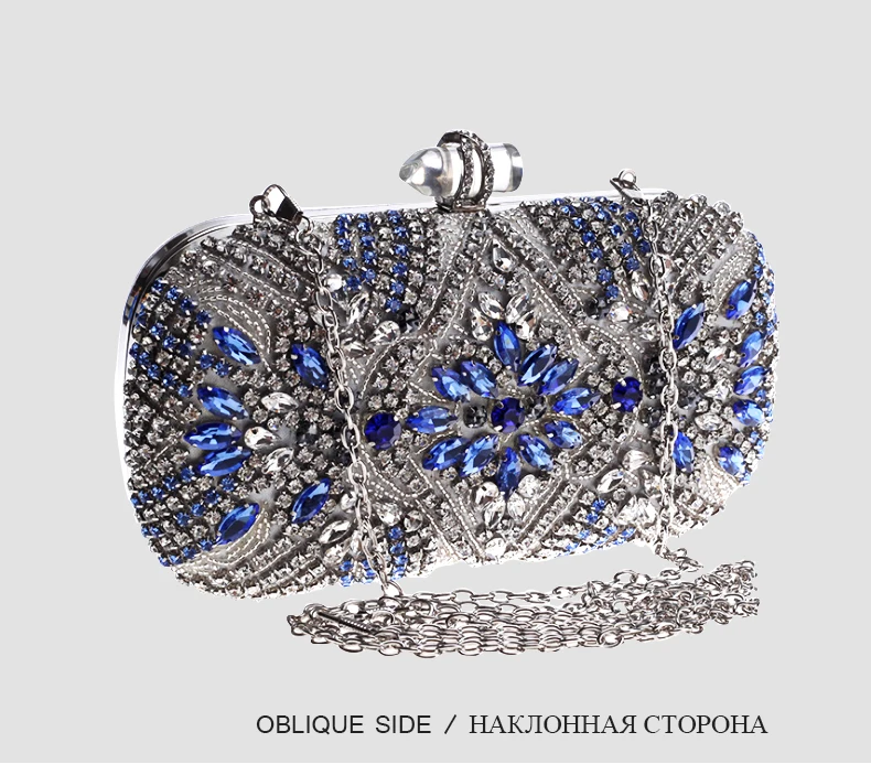 Luxy Moon Navy Silber Strass Blau Abend Clutch Geldbörse Seitenansicht