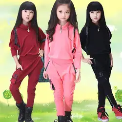 Модная одежда для девочек 3 цвета новый модный осенний спортивный костюм для девочек куртка + брюки комплект осенне-зимней детской одежды