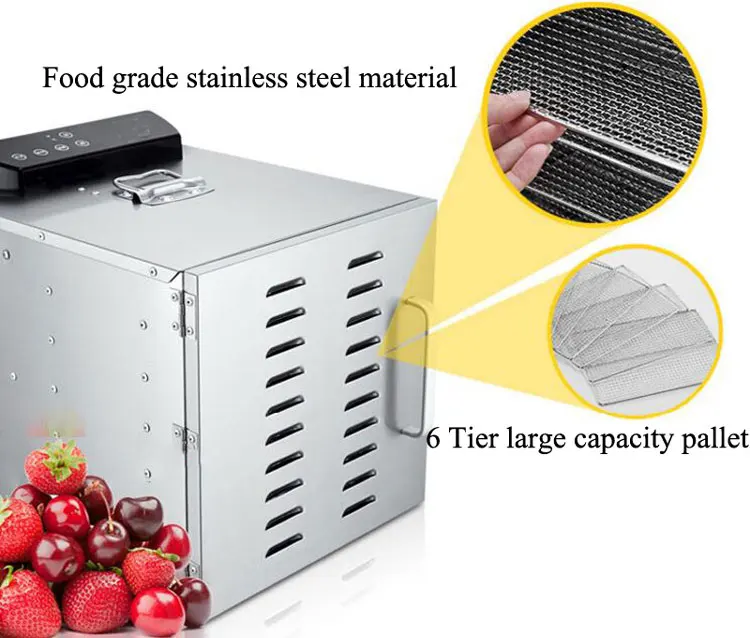 Customized 6 Trays Dehydrator Food Snacks Dehydration Dryer Machine Fruit Vegetable Herbs Bread Meat Drying Tool English panel