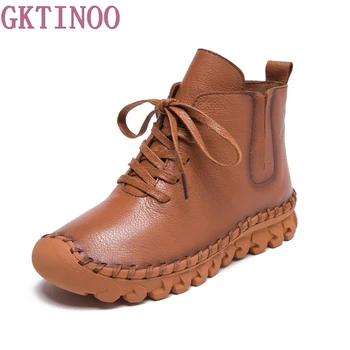 Genuine Leather Shoes Women Boots 2020 Autumn Winter Fashion Handmade Ankle Boots Warm Soft Outdoor Casual Flat Shoes Woman men winter boots 100% genuine cow leather brogue shoes casual ankle shoes comfortable quality soft handmade flat shoes black red