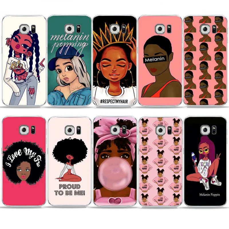 

Melanin Poppin Queen phone Case For Samsung S7 edge/s6/S9/s8/s8 Plus A6 A7 Cover for Galaxy Note8 Black Girl Magic Soft TPU Case