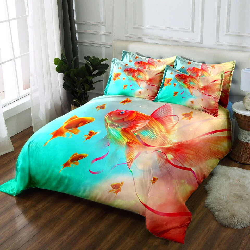 

kids beds for girls 3D Bedding Set Twin Full king Queen BedSheet Linen Double Bed set Duvet/Quilt Cover Pillowcase Goldfish