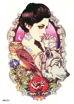 مثير 3D للماء المؤقتة لصاقات وشم الذئب و الجمال فتاة الجسم الفن الجمال غريبة ماكياج