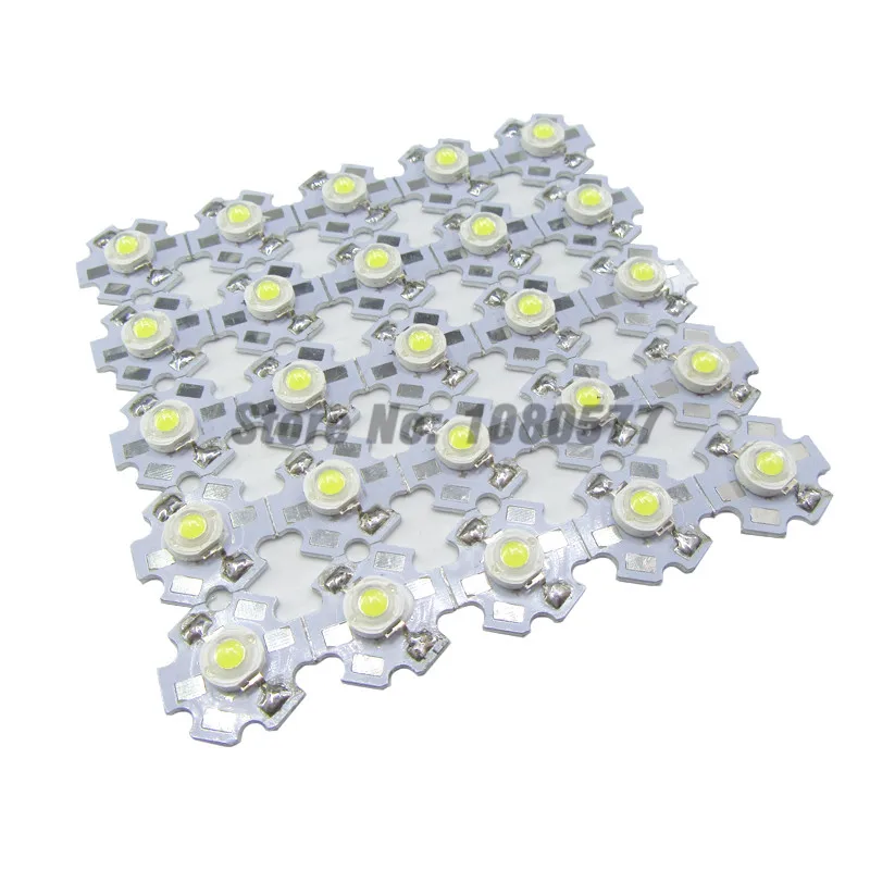 50pcs 1W 3W High Power LED Full Spectrum White Warm white Green Blue Deep Red 660nm Royal blue With 20mm White & Black Star PCB