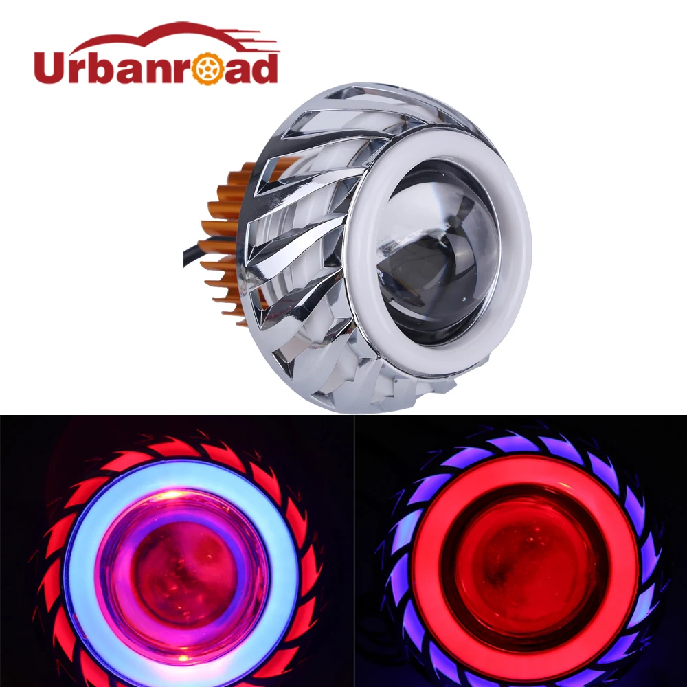 Billige Universal Motorrad Led scheinwerfer Scheinwerfer HALLO Lo Strahl Runde Angel Teufel Auge Led scheinwerfer Projektor Motoren Zubehör