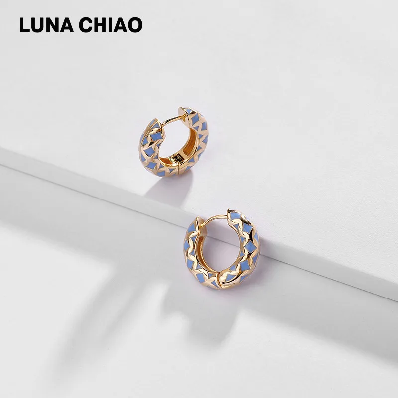 LUNA CHIAO Bijoux аксессуары ювелирные изделия оптом эмалированные медные серьги-кольца мини-кафф для женщин - Окраска металла: Blue