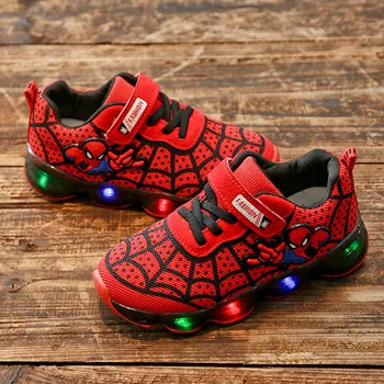 

Kids Spider Man Casual Shoes with Light Air Cushion Damping Children Luminous Sneakers Boy Girl Led Light Shoes