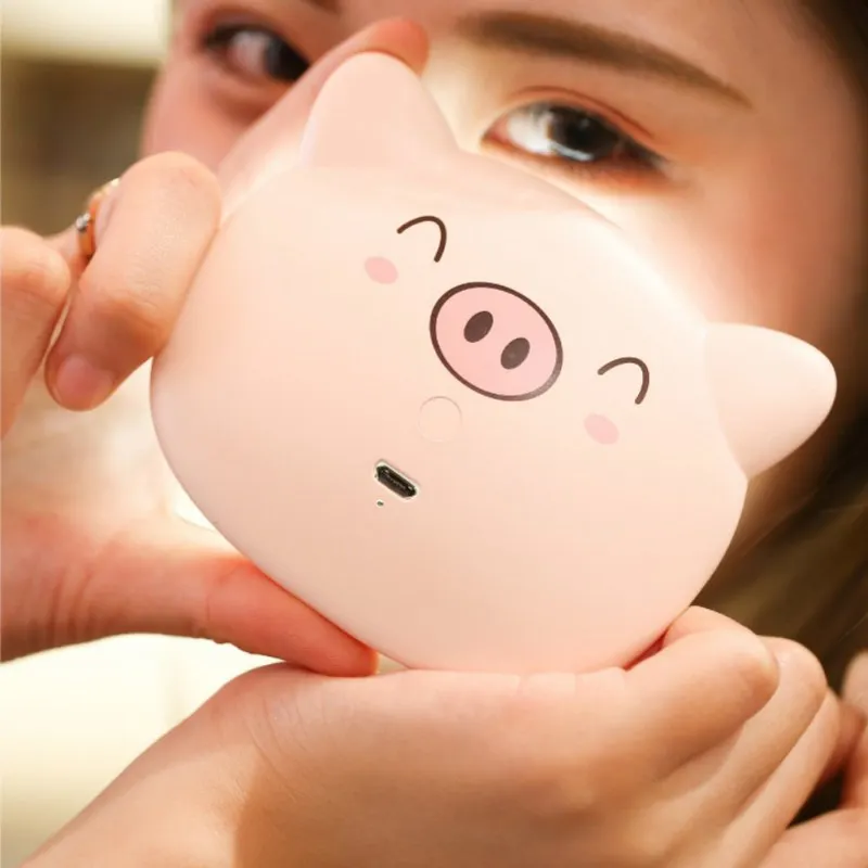 

USB Rechargeable Mini Pig Mirror Nightlight Makeup Mirror Portable Cute Night Light with Cosmetic mirror