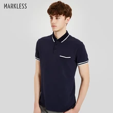 Markless футболка-поло Для мужчин удобные хлопковые короткий рукав рубашки поло Мода брендовая одежда Лето Темно-синие поло TXA7616M