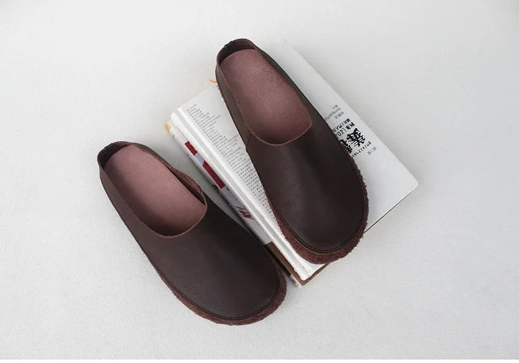 Careaymade обувь из натуральной кожи с круглым носком в стиле ретро; обувь для бабушек; Художественные тапочки; Тапочки ручной работы