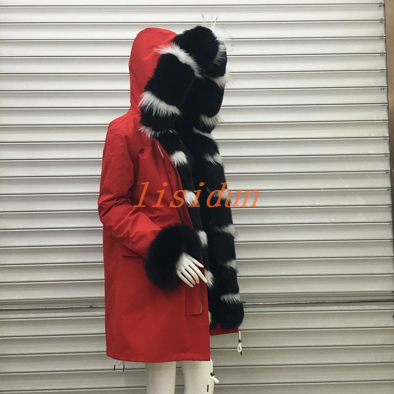 Survêtement Véritable Femmes Laveur Collier En Manteau Fourrure De Raton Naturel Grand Veste Parka Parkas 2018 Renard D'hiver Long Doublure Réel HBtqxx