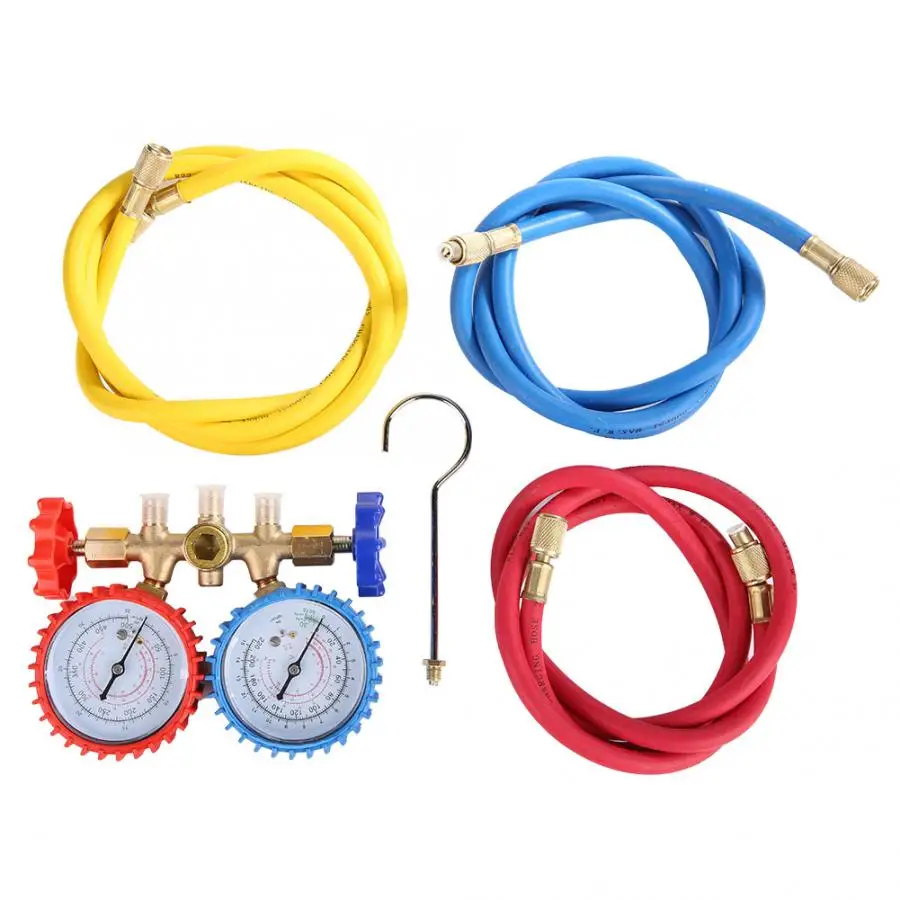 

Air pressure meter Gauge Air Conditioning Manifold Gauge Double Meter AC Pressure Refrigerant Pressure Meter with 3 Pipe Copper