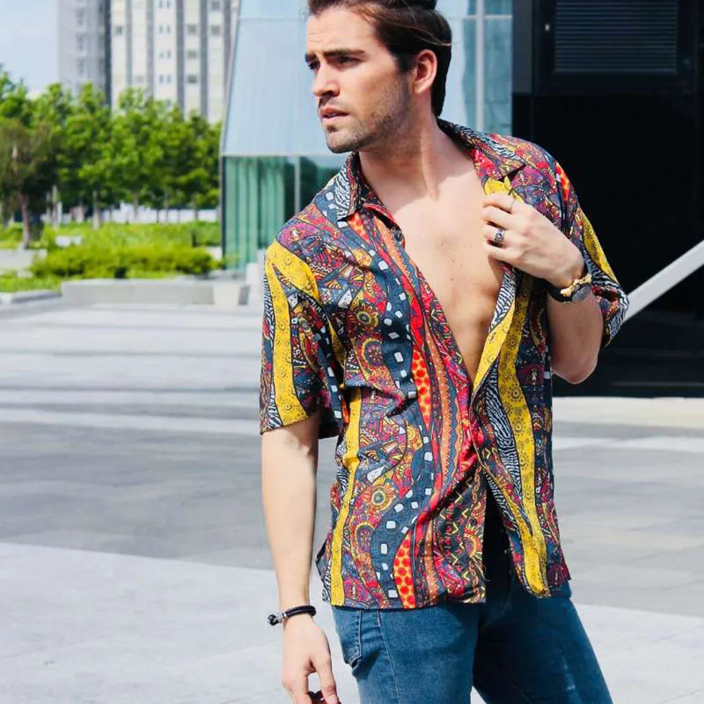 Men's Summer Fashion Lapel Print Short Sleeve Shirt Top Blouse High-quality Male Casual Tops Mens Beach Hawaiian Shirt Camisa