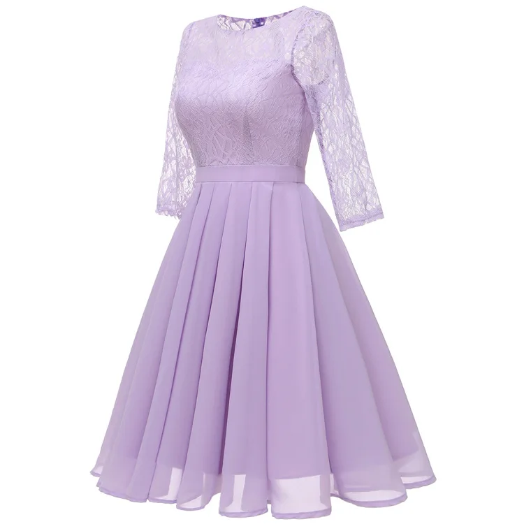 Christmas Pleated Chiffon Purple Lace Women Dresses Evening Party Stunning Dress Fall 2019 Elegant Vintage Vestidos