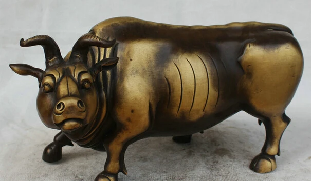 

JP S62 14" Chinese Copper animal Folk Fengshui Zodiac Year Bull Oxen Statue sculpture 4 B0403