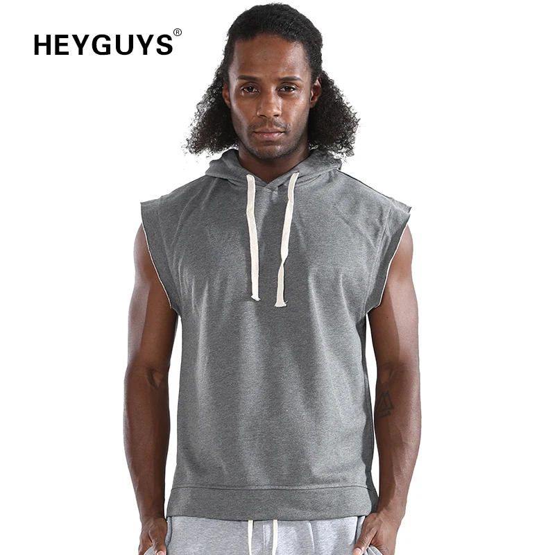 HEYGUYS sleeveless hoodie men hip hop street wear US size fashion