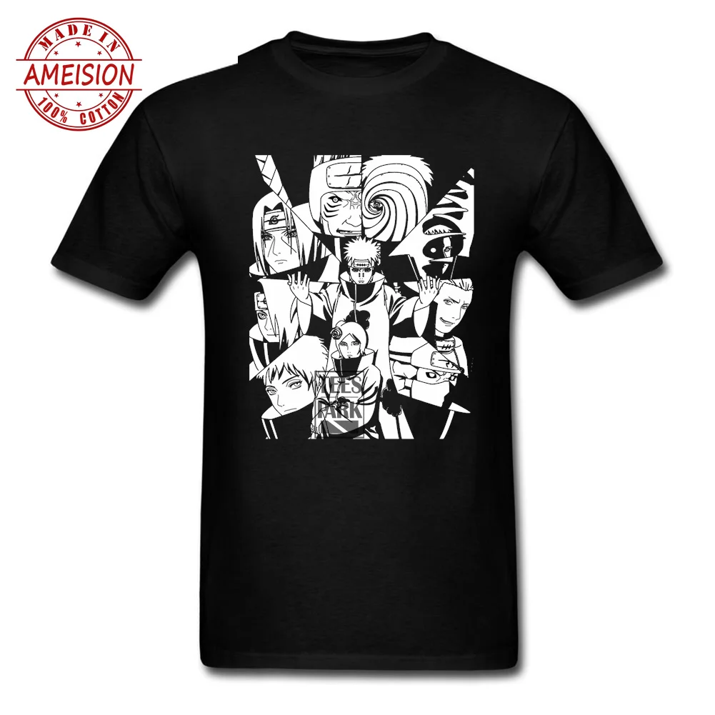 For Male Naruto Shippuden Akatsuki White T Shirt Male Crew Neck Short Sleeve T-Shirt Best Selling Men TV Men's Navy Shirt