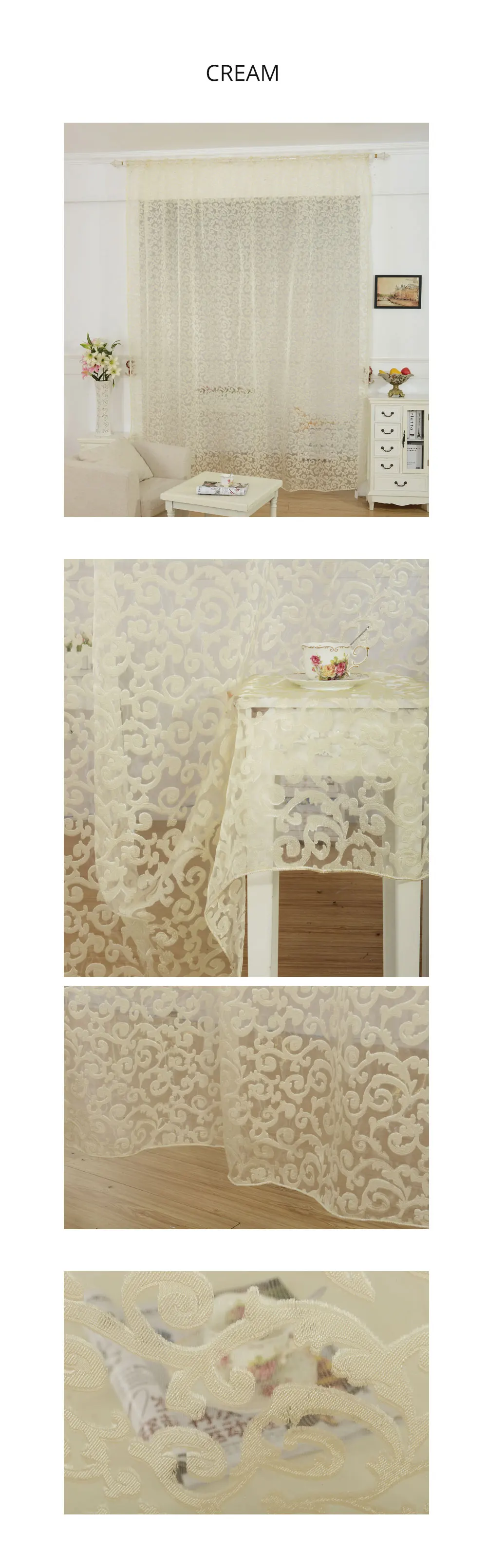 LOZUJOJU Ready made floral curtains for living room elegant panel drops for living room hot sale white beige color tape fabric3