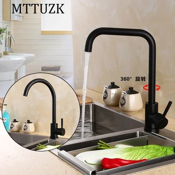 

MTTUZK High-quality 304 stainless steel black folding kitchen faucet 360 degree rotating hot and cold mixer tap crane
