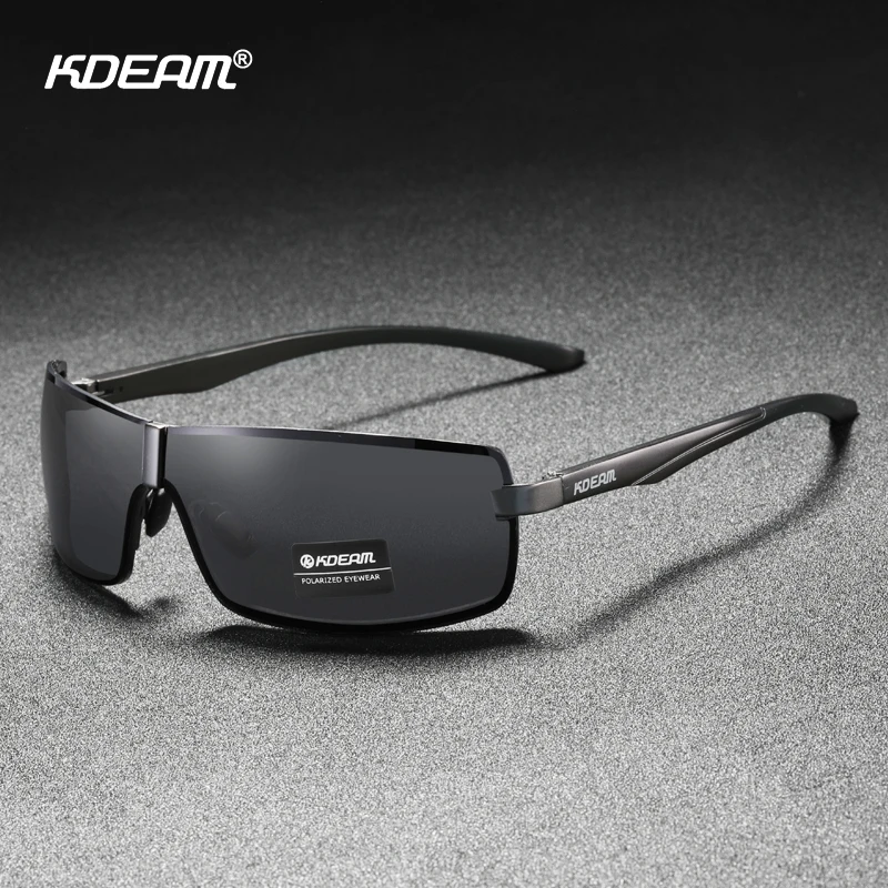 

KDEAM Outgoing Rectangle Polarized Sunglasses Driving for Men Gunmetal Spring Hinges Night Vision Glasses with Hard Case