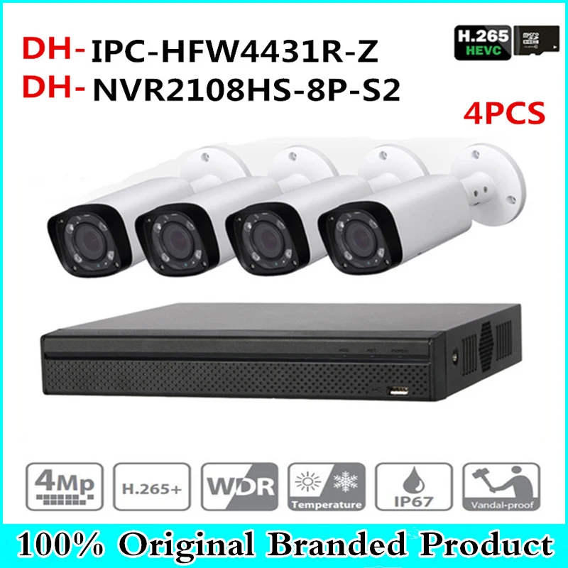 

DH NVR Security CCTV Camera Kits original NVR NVR2108HS-8P-S2 OEM IP Camera IPC-HFW4431R-Z Motor Zoom Camera Surveillance System