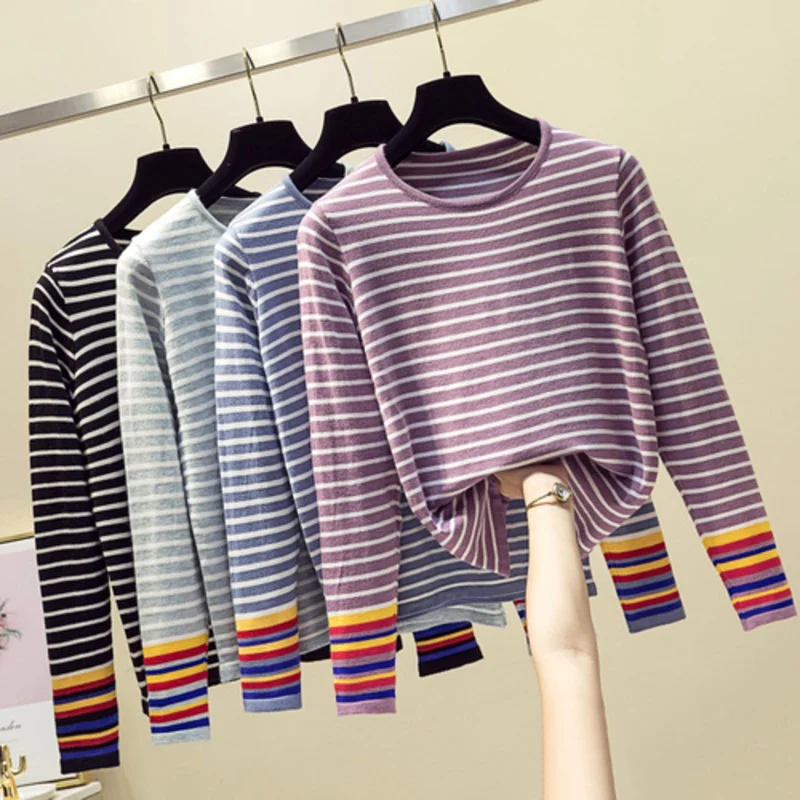

Genayooa Striped O Neck Sweater Women High Quality Soft Knitted Sweater Harajuku Pullover Jumper Korean Sweaters Lady Tops