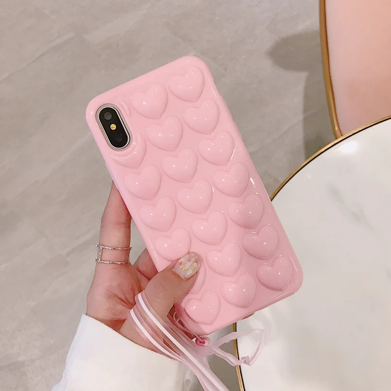 USLION 3D Love Heart чехол для телефона для iPhone 11 Pro X XS Max XR чехлы с принтом из мультфильма для iPhone 7 8 6 6S Plus Мягкий ТПУ чехол с ремешком