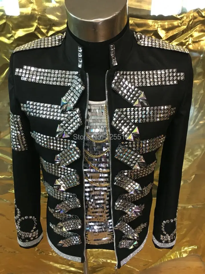 Модная новинка сезона 2015 мужские черные тонкие блестки ночной клуб бар Верхняя одежда куртка костюм мужской dj певица Танцы этап пальто