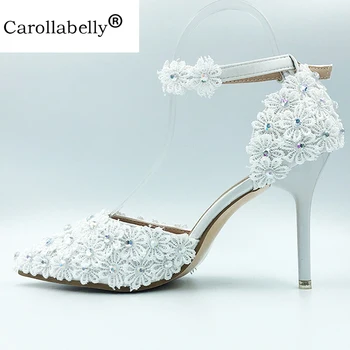 

Carollabelly New Women Pumps White Lace Pearls Wedding Shoes Women High Heels Ladies Party/Dress Shoes Pointed Toes Size EU35-41