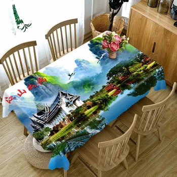 

Chinese Landscape print 3D Tablecloth Waterproof Dinner Party Coffee Table Cloth Round Rectangular House Decorative Table Cover