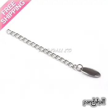 

304 Stainless Steel Extender Chains, with Oval Charms, Stainless Steel Color, 61x3mm