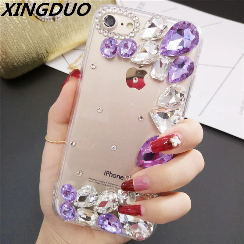 

XINGDUO DIY Bling 3D Color Crystal Diamond Soft Back Phone Case Cover For Samsung Note 4 5 8 9 S8 S9 S10 Plus Lite S7Edge Plus