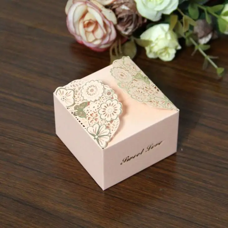 

100pcs Hollow candy box,pink paper gift boxes,small chocolate packaging box,wedding party favor sweet box 6.5x6.5x4.5cm/8x8x5cm