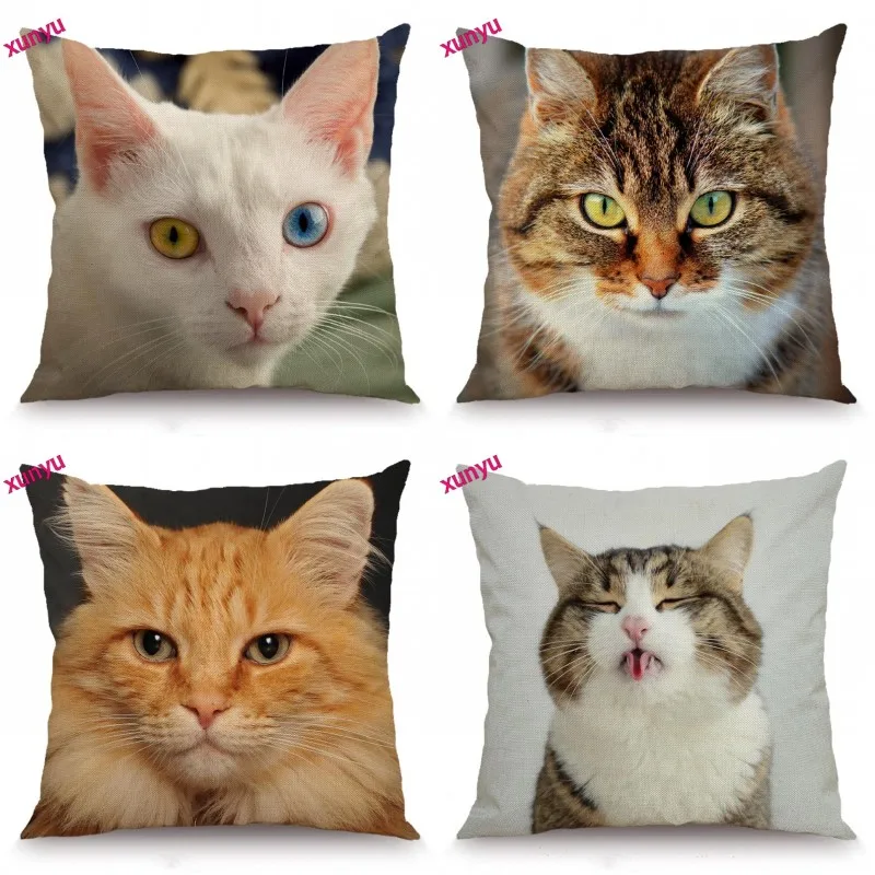 

XUNYU Cute Pet Cat Cushion Cover Animal Pillow Case Kids Room Decorative Throw Pillow Cover for Sofa Bedroom 45x45cm BT025