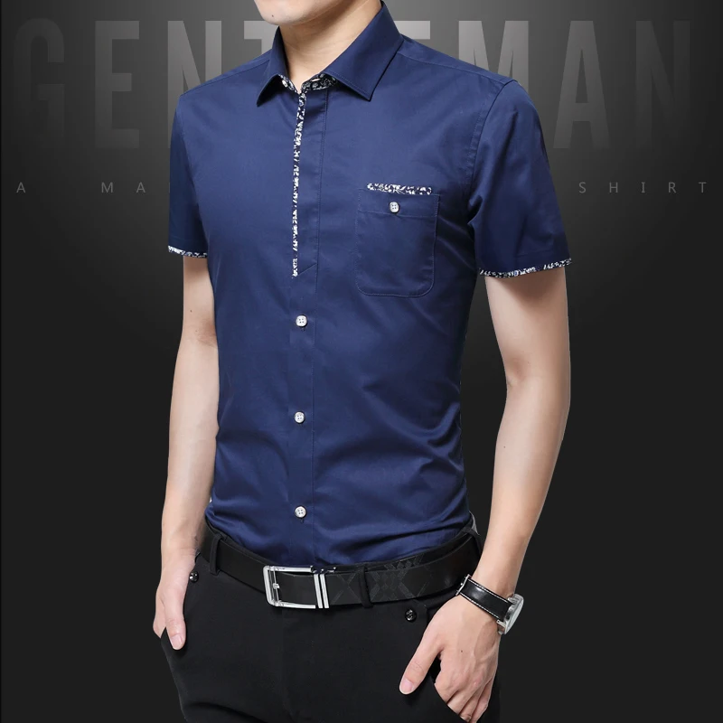

Plus Size 5XL 2019 Summer New Korean Style Men Short Sleeve Shirt Fashion Solid Color Slim Fit Casual Shirt Men Clothes