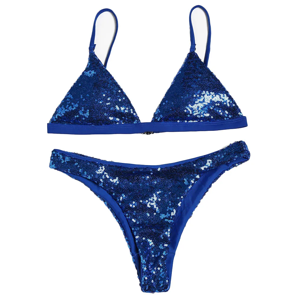 

Women Split Swimwear Set Solid Color Sequins Bikini Briefs Swimsuits for Summer ASD88